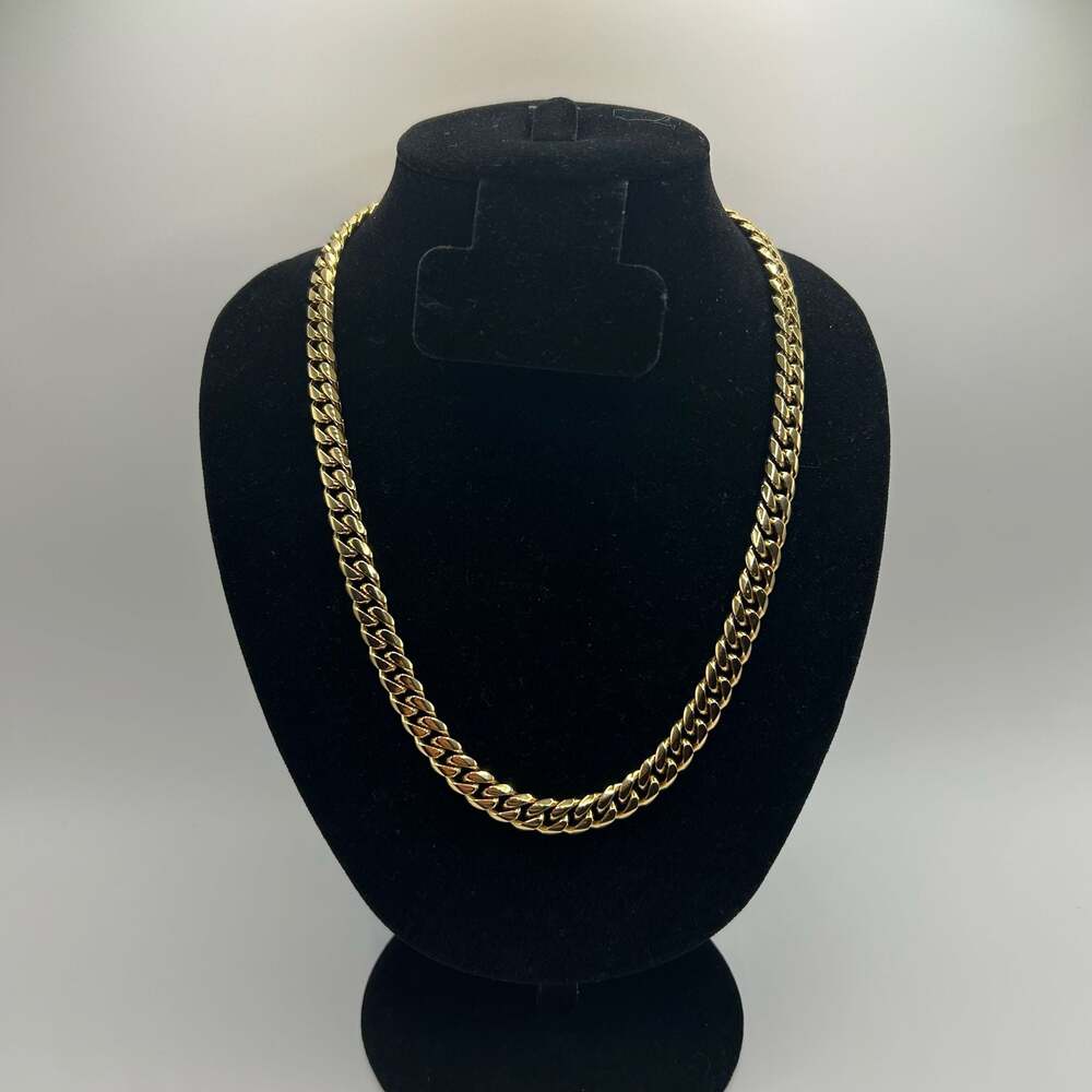 8mm Gold Plated Cuban Link Chain Necklace 18 Inch Womens Hip Hop Flat New GLD